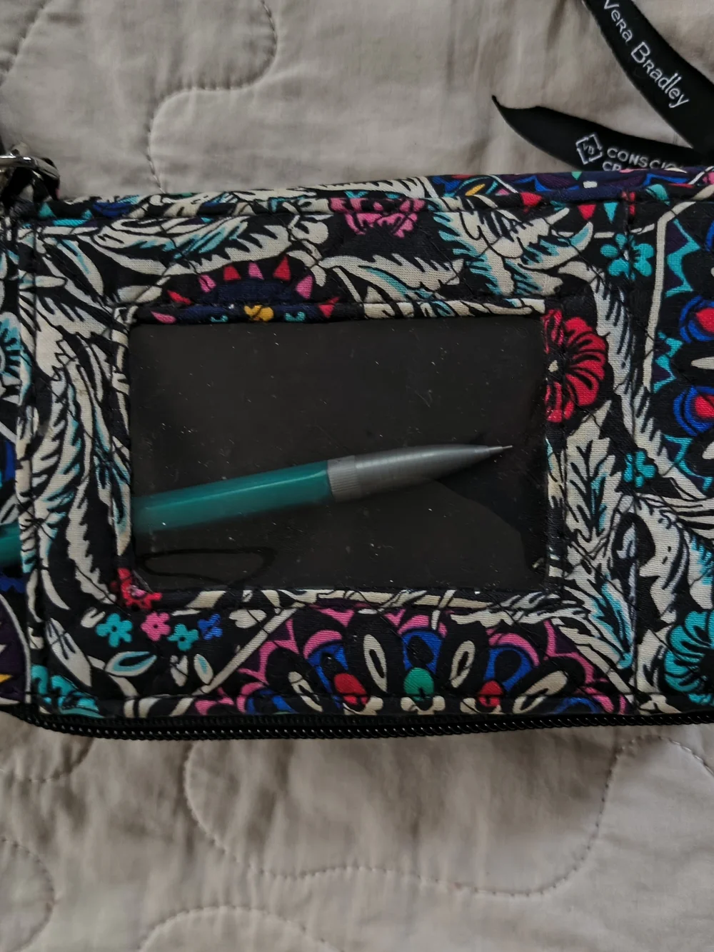 Vera Bradley Black Multi Floral Wristlet Wallet RFID